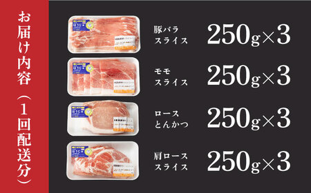 【3回定期便】SPF豚 やっちゃおいしか芳寿豚バラエティセット 計3000g / 豚肉 定期便 ほうじゅとん SPF豚 spfポーク 小分け バラ しゃぶしゃぶ / 南島原市 / 芳寿牧場 [SEI0