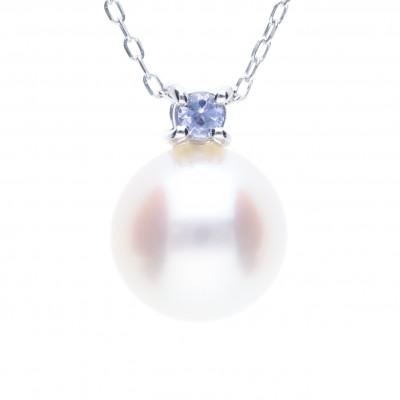 ふるさと納税 神戸市 【12月誕生石】無調色 アコヤ真珠 タンザナイト K10WG ペンダント ネックレス チェーン付き