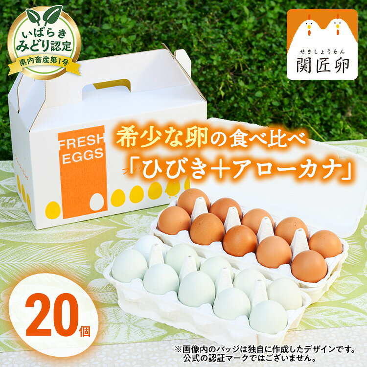 【ふるさと納税】関匠卵 ひびき+アローカナハーフセット（計20個） ※北海道・沖縄・離島への配送不可 | 卵 30個 食べ比べ 玉子 たまご タマゴ 生卵 鶏卵 アローカナ 赤玉 食べくらべ 新鮮 濃厚 青い卵 国産 ギフト 贈答 贈り物 お中元 お歳暮 プレゼント 農家直送 _CP06