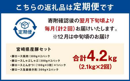 【2ヶ月定期便】＜宮崎県産豚セット（計2.1kg×2回）＞ お申込みの翌月下旬頃に第一回目発送（12月は中旬頃）【c1382_mc_x3】 豚肉 お肉 肉 新生活応援 卒業祝い 就職祝い 入学 卒業 