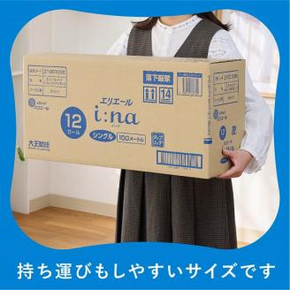 0014-10-07　エリエール i:na （イーナ） トイレットティシュー 2倍巻 シングル 12R×3パック 36個 【ハーフケース】　100m 36ロール シングル トイレットペーパー