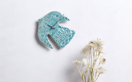【美濃焼】 happy bird clock ターコイズ 多治見市 / 杉浦製陶 掛け時計 タイル 鳥 ギフト[TAO039]