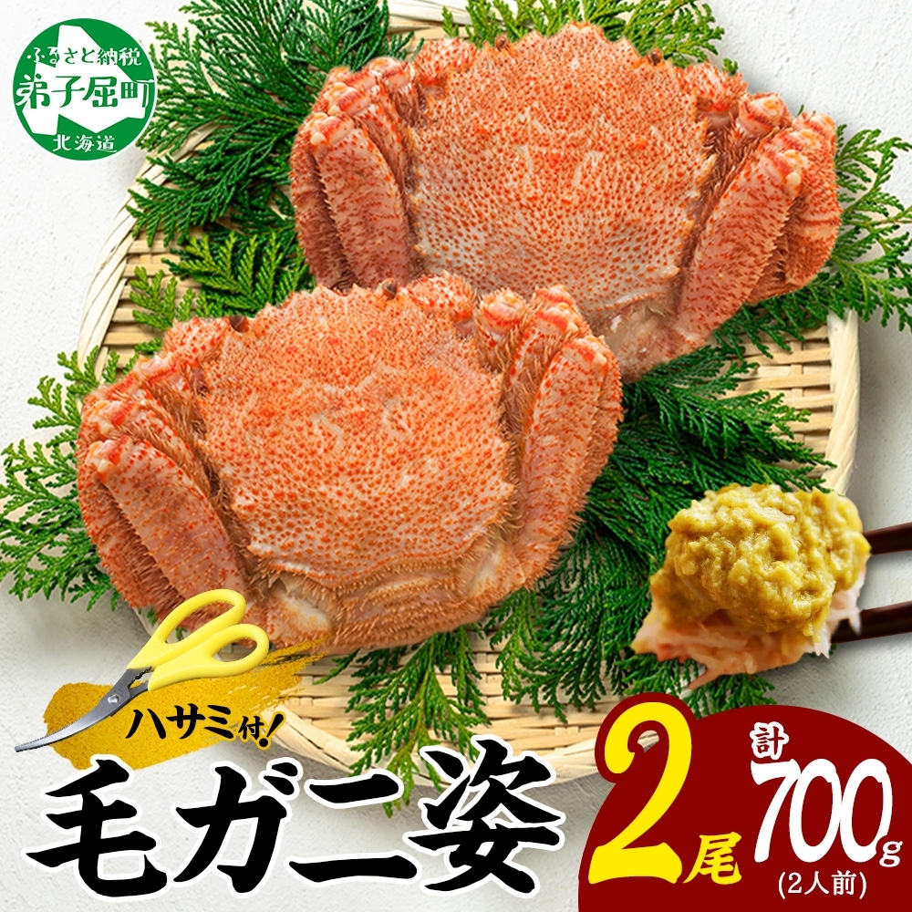 2458. 毛蟹 2尾 計700g前後 食べ方ガイド・専用ハサミ付 カニ かに 蟹 海鮮 ボイル 送料無料 北海道 弟子屈町_イメージ1
