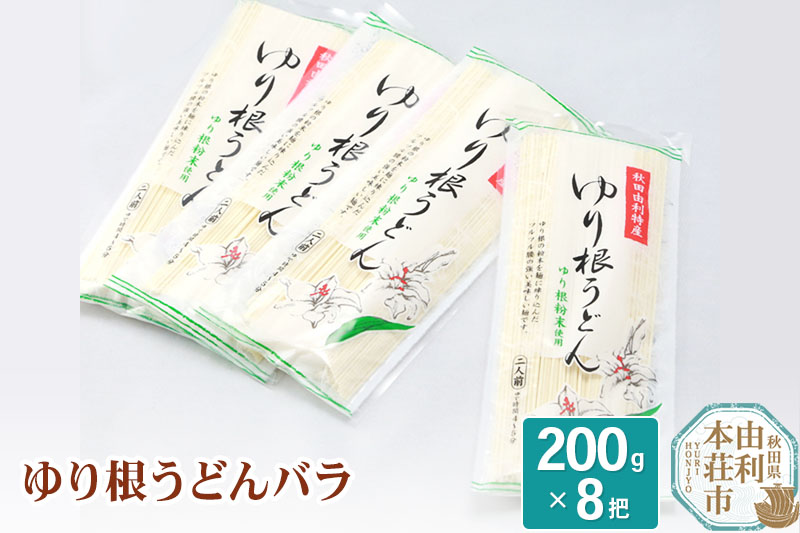 秋田県由利本荘市特産 ゆり根うどんバラ8把 合計1.6kg(200g×8把)
