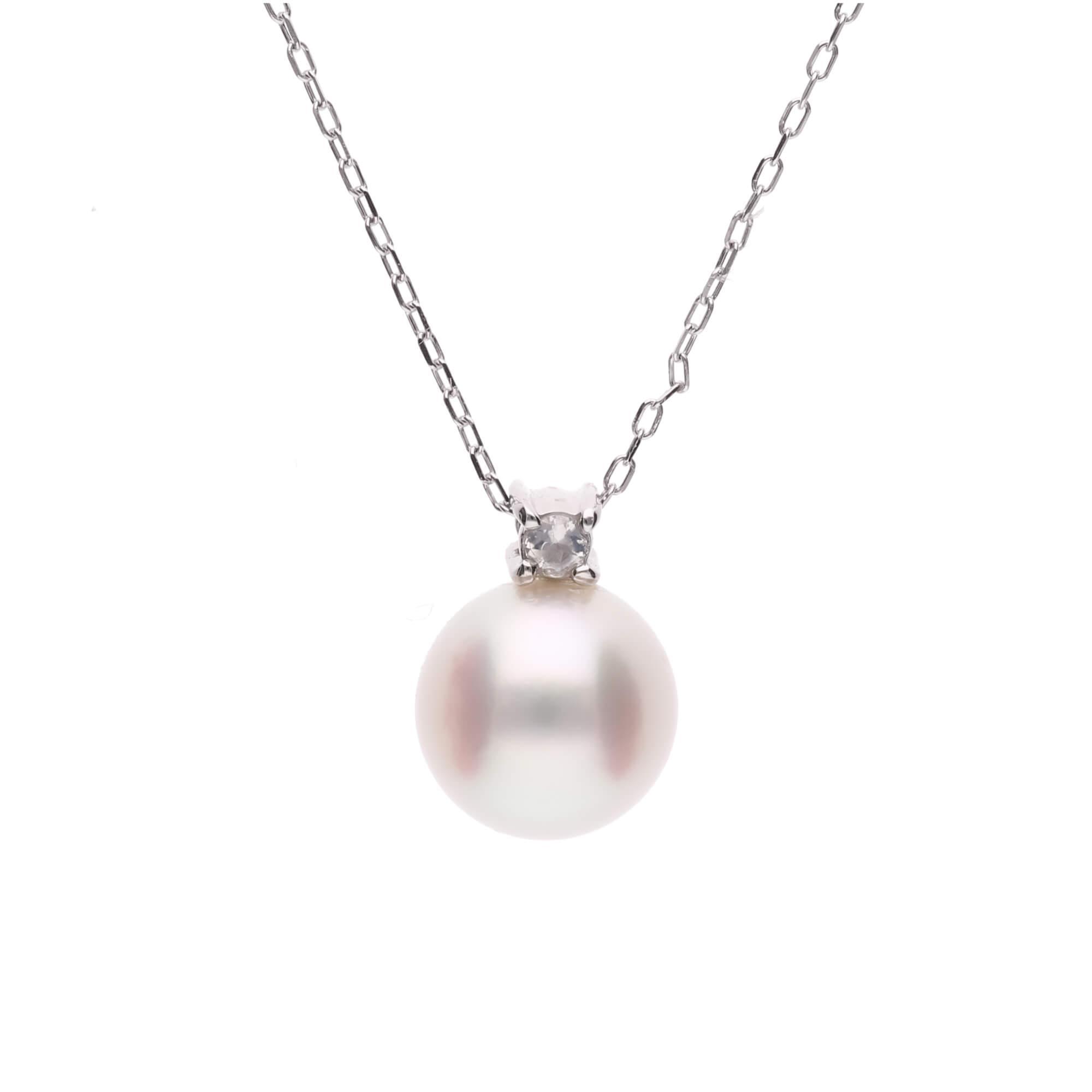 6月 誕生石 ムーンストーン 無調色 アコヤ真珠（日本） 8.0mm ラウンド Pt900 プラチナ ペンダント ネックレス（チェーン付き）