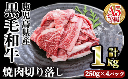 A5等級鹿児島県産黒毛和牛焼肉切落し(計1kg・250g×4パック) 切り落とし 焼肉 黒毛和牛【カミチク】A1005