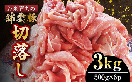 【ブランド豚肉】お米育ちの錦雲豚　切落し3㎏（500ｇ×6ｐ）　FN1202