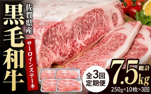 【3回定期便】佐賀県産 黒毛和牛 贅沢 サーロインステーキ 250g×10枚（計2.5kg）【いろは精肉店】佐賀県産 佐賀産和牛 牛肉 国産 肉 和牛 サーロイン ステーキ さーろいん すてーき 冷凍 白石町 九州 定期便 人気 高評価 九州 佐賀県 白石町 [IAG096]