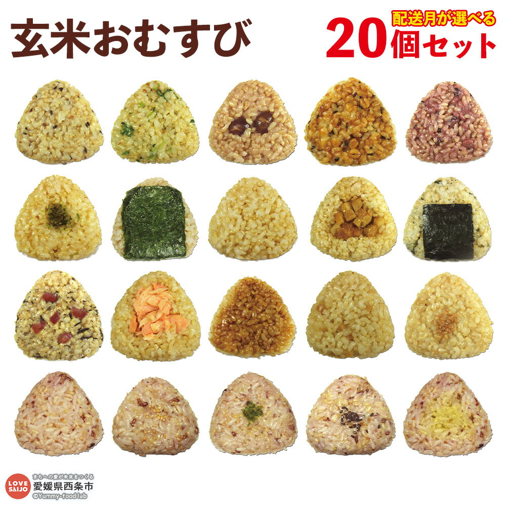 【ふるさと納税】＜玄米 おむすび 20個セット＞ おにぎり 冷凍 食べ比べ 詰め合わせ 選べる 配送月 夜食 朝食 昼食 間食 軽食 電子レンジ 時短 簡単 鶏 チーズ 鮭 カレー おかか 梅 握り飯 ご飯 玄むす屋 かんこめ 愛媛県西条市