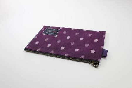 久留米絣　ぺたんこポーチ　（紫小白玉）_Jk022
