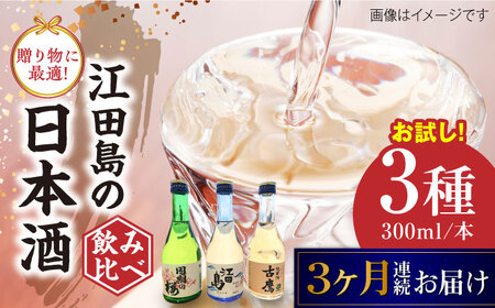 【全3回定期便】江田島銘醸おすすめ日本酒 お試し飲み比べセット 300mL×3種  飲み比べ 人気 日本酒 おしゃれ 和食 ギフト プレゼント 広島県産 江田島市 /江田島銘醸 株式会社[XAF032