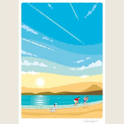 ふるさと納税 茅ヶ崎市 湘南・茅ヶ崎で描く、海を感じるイラストアート『ジークレーアートフレーム　SL-02』(大:四つ切) |  | 03