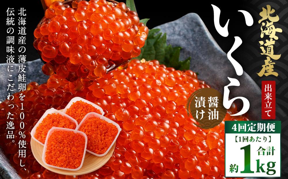 【4回定期便】北海道産 出来立て いくら醤油漬け 約250g×4パック(合計 約1kg) いくら イクラ