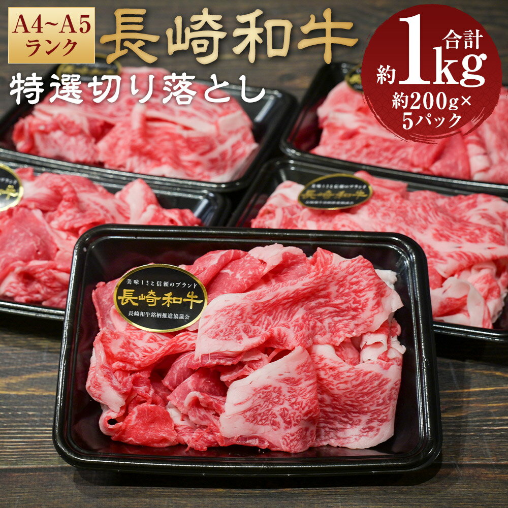 【ふるさと納税】【A4~A5ランク】長崎和牛特選切り落とし 約1kg（200g×5パック） 肩ロース 和牛 牛肉 お肉 牛丼 すき焼き 焼肉 しゃぶしゃぶ 小分け 冷凍 長崎県産 国産 長崎県 長崎市 送料無料