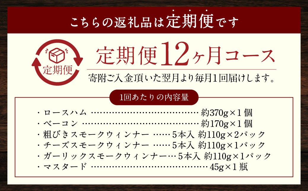 【全12回定期便】【長崎県産じげもん豚】を使った無添加ハム・ベーコン入りの燻製セット 