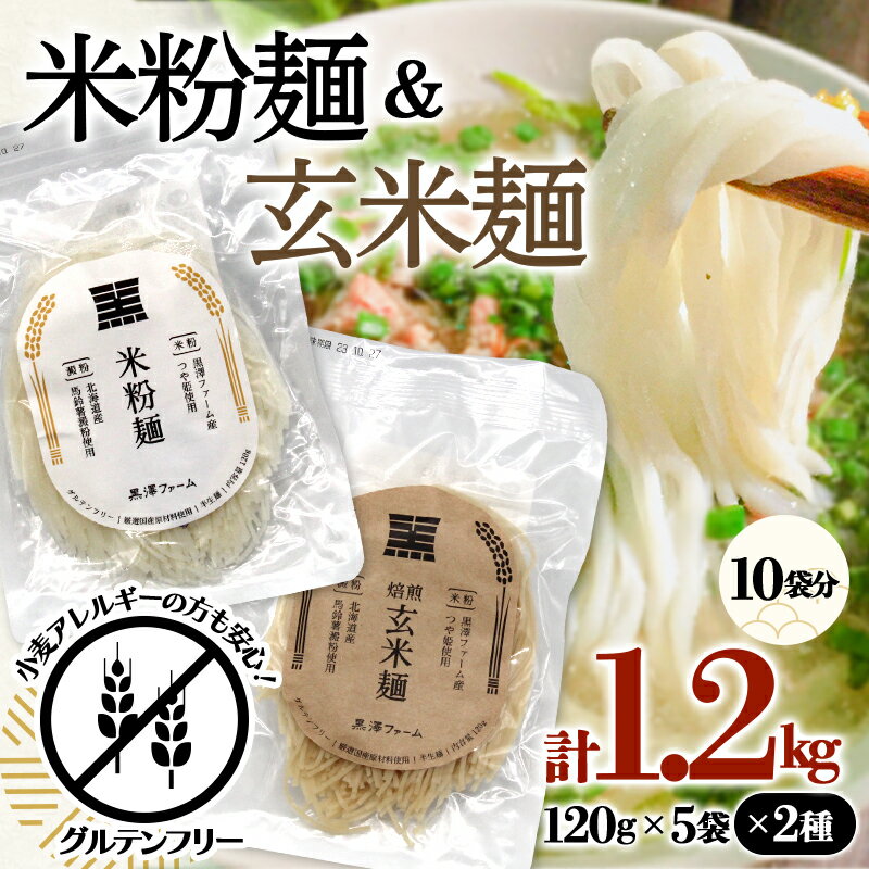 【ふるさと納税】 米粉麺・玄米麺 合計1.2kg (各120g×5袋) 『(株)黒澤ファーム』 山形県 南陽市 [1768]