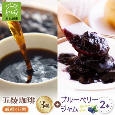 ふるさと納税 南九州市 五稜珈琲100g×3ヶ国・ブルーベリージャム250g×2個セット