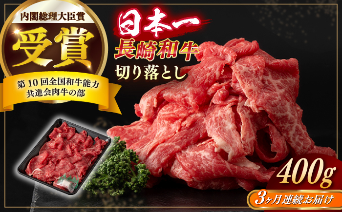 
            【全3回定期便】【日本一の和牛】長崎和牛 切り落とし 約400g （カタ、モモ、バラ、ロース、スネのいずれか）【合同会社　肉のマルシン】 [RCI038]
          