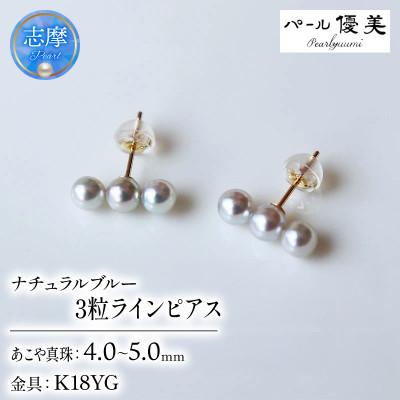 ふるさと納税 志摩市 志摩産アコヤ真珠 4-5ミリ 天然色 ナチュラルブルー 数粒ラインピアス(K18YG)