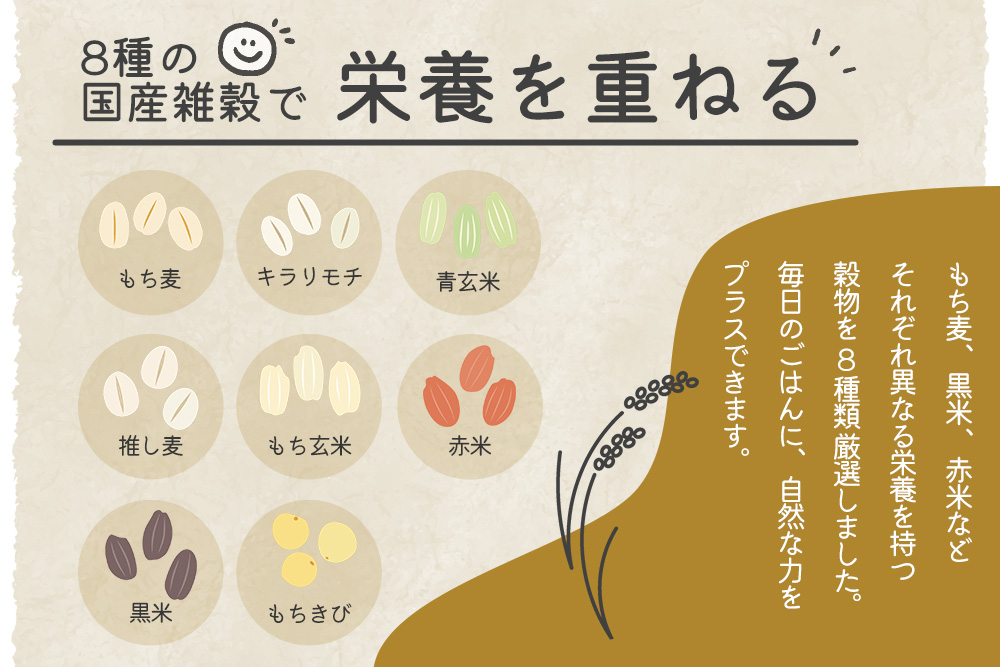 八宝雑穀500g【ブレンド 国内産8種 もち麦 キラリもち麦 青玄米 押し麦 もち玄米 赤米 黒米 もちきび】K018039