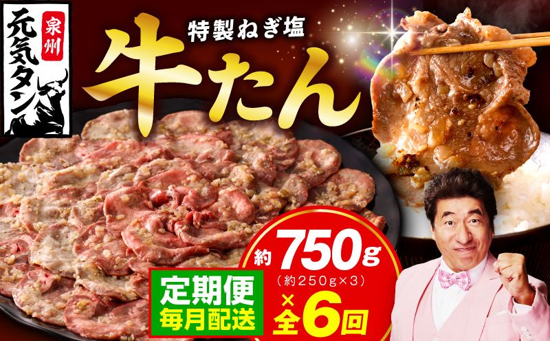 【定期便】ねぎ塩 牛たん 750g 全6回 【毎月配送コース 牛タン 牛肉 焼肉用 薄切り 訳あり サイズ不揃い 大阪 泉佐野 大阪府 泉佐野市】