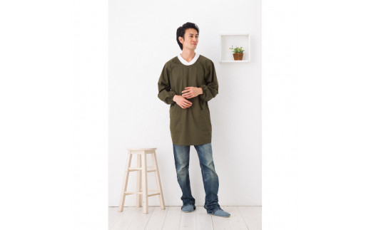 【カーキ】シンプルラグランメンズ割烹着