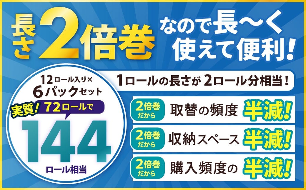 トイレットペーパー ふんわりやさしい 長さ 2倍巻き 100ｍ シングル 計72個 日本製