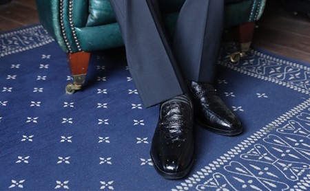 オーストリッチ革 ビジネスシューズ 紳士靴 スワローモカ 5cmアップ 4E ワイド No.67 ブラック 24.5cm