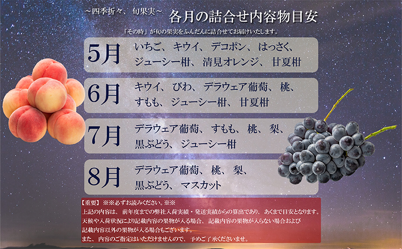 【丸亀讃果】【定期便 3ヶ月】今が旬の厳選果実 詰め合わせ 旬のフルーツ 食べ比べ いちご みかん デコポン びわ 桃 梨 ぶどう 柿 キウイ 柑橘 柑橘類 果物 デザート おやつ 旬 産地直送 旬の