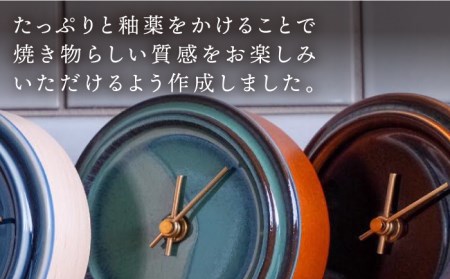 タイルと木のシンプルな手作り時計 TILE WOOD CLOCK 壁掛け・置き時計 『メタル釉』【杉浦製陶】 インテリア 雑貨 おしゃれ [TAO019]