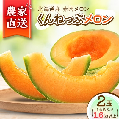 【北海道産】赤肉メロン 「くんねっぷメロン」2玉 (1玉あたり1.6kg以上)〈農家直送〉【配送不可地域：離島・沖縄県】
