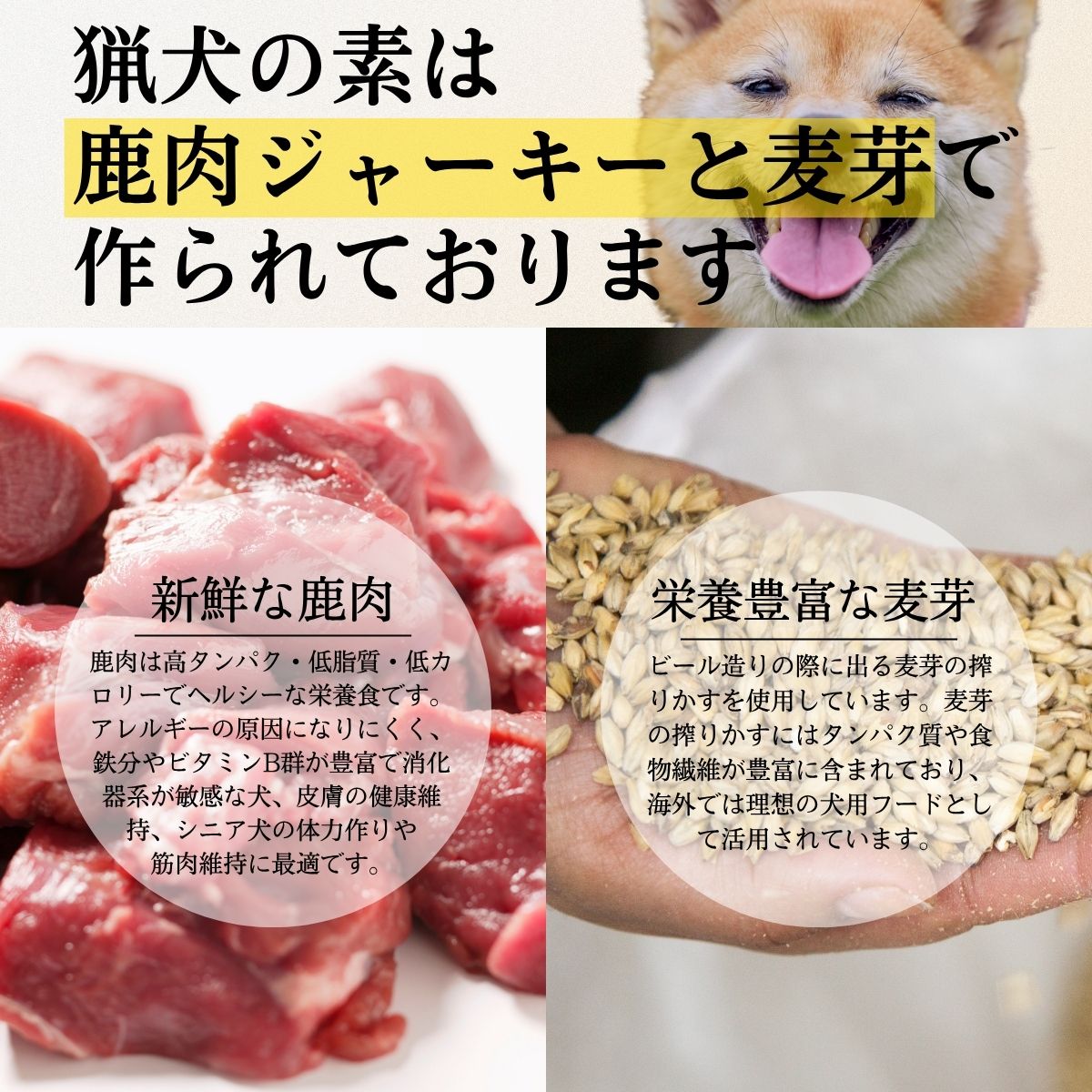 ドッグサプリ 【猟犬の素】 2袋セット / 1袋＝110g入り 国産 完全無添加 犬 愛犬 サプリ セット 高タンパク 低脂質 高鉄分 鹿肉 ジャーキー 麦芽 健康 腸内環境 免疫力 送料無料【tab
