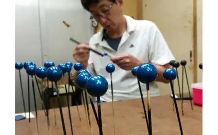 【本漆塗】・漆玉かんざし(メタリックブルー色)　023-004