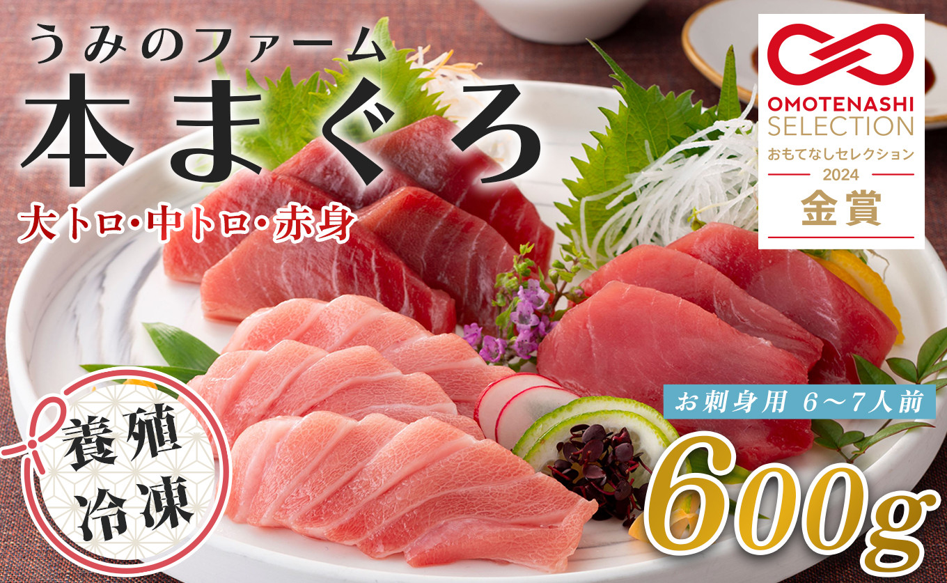 
            【高知県大月町産】うみのファーム お刺身用本まぐろ赤身・中トロ・大トロ  計600ｇ
          