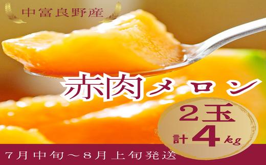 【2025年発送】中富良野産赤肉メロン2玉　計4kg