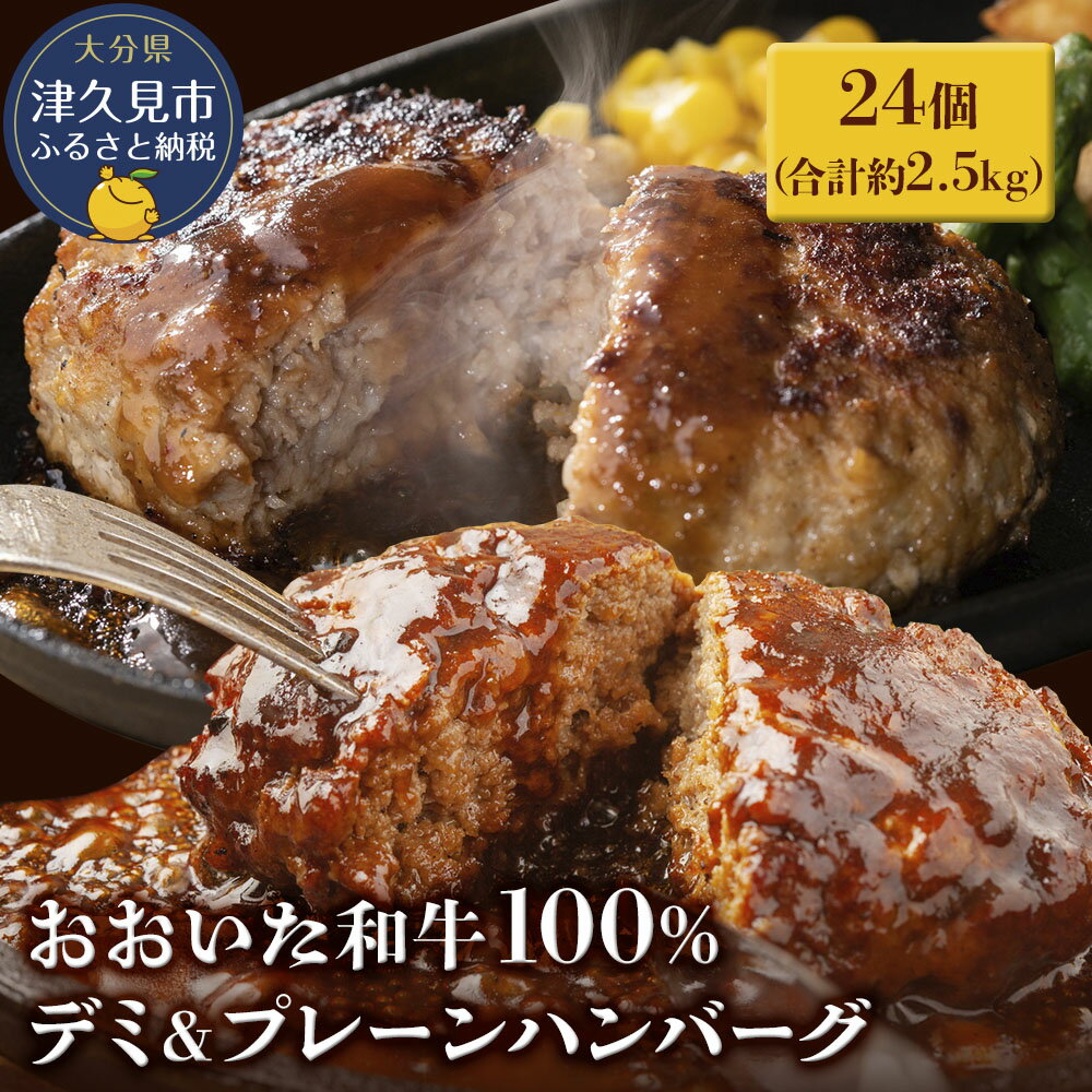 【ふるさと納税】おおいた和牛100% 合計約2.5kg デミ＆プレーンハンバーグ 24個 牛肉 豊後牛 ハンバーグ おかず お弁当 小分け レンジ 時短料理 惣菜 冷凍 大分県産 九州産 津久見市 国産 送料無料