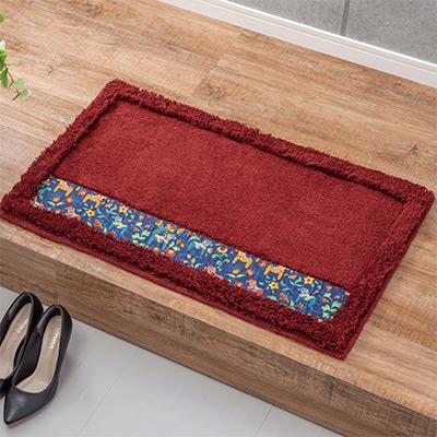 ふるさと納税 海南市 北欧の「幸せを運ぶ馬」ダーラヘスト柄の玄関マット　ワインレッド(縦50cm×横80cm)