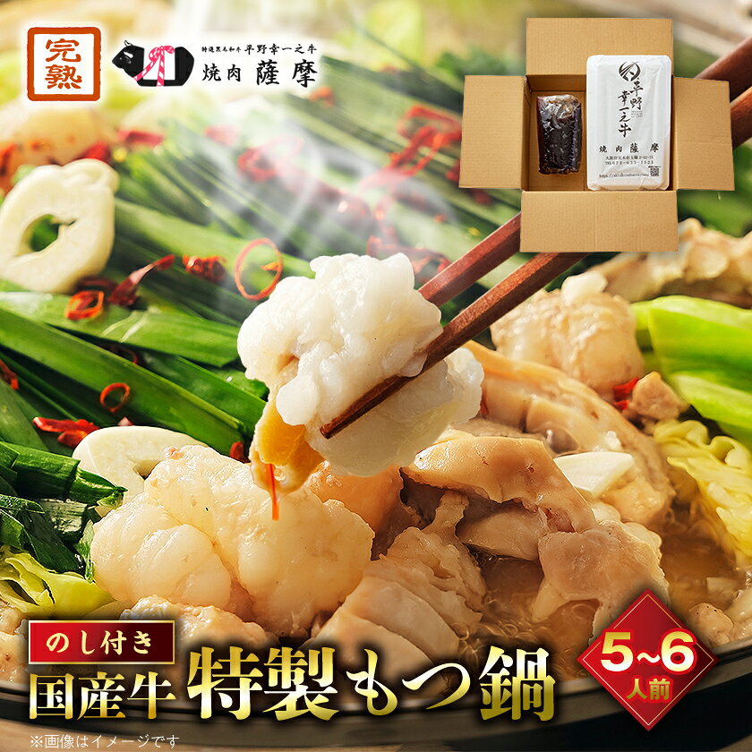 【ふるさと納税】【のし付き】焼肉薩摩 特製もつ鍋(5～6人前)【配送不可地域：離島】【1042975】