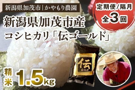 【令和7年産新米】【定期便3回隔月お届け】新潟産コシヒカリ「伝ゴールド」白米真空パック 精米1.5kg 《9月下旬から順次出荷》 南麻布の高級料亭で提供される極上米 かやもり農園 