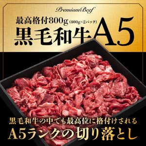 【ふるなびWEEK対象】A5黒毛和牛切り落とし800g（400g×2パック）【配送不可：離島】 切り落とし