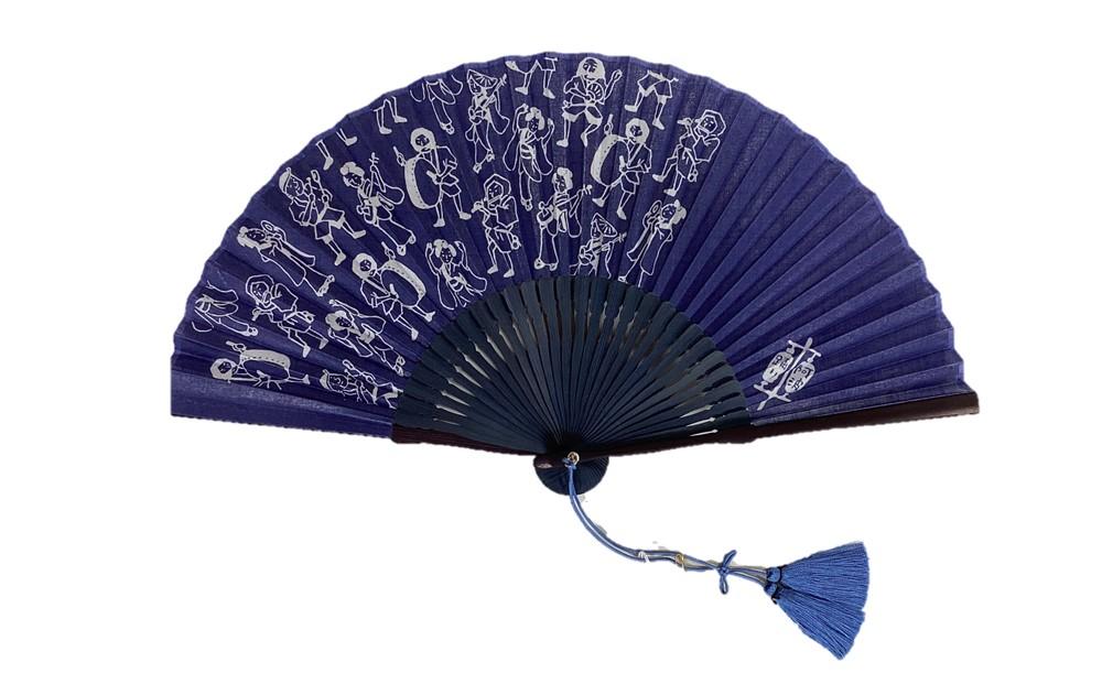 徳島伝統工芸 阿波藍染 扇子【アニメ 阿波踊りA】骨組み変更有
