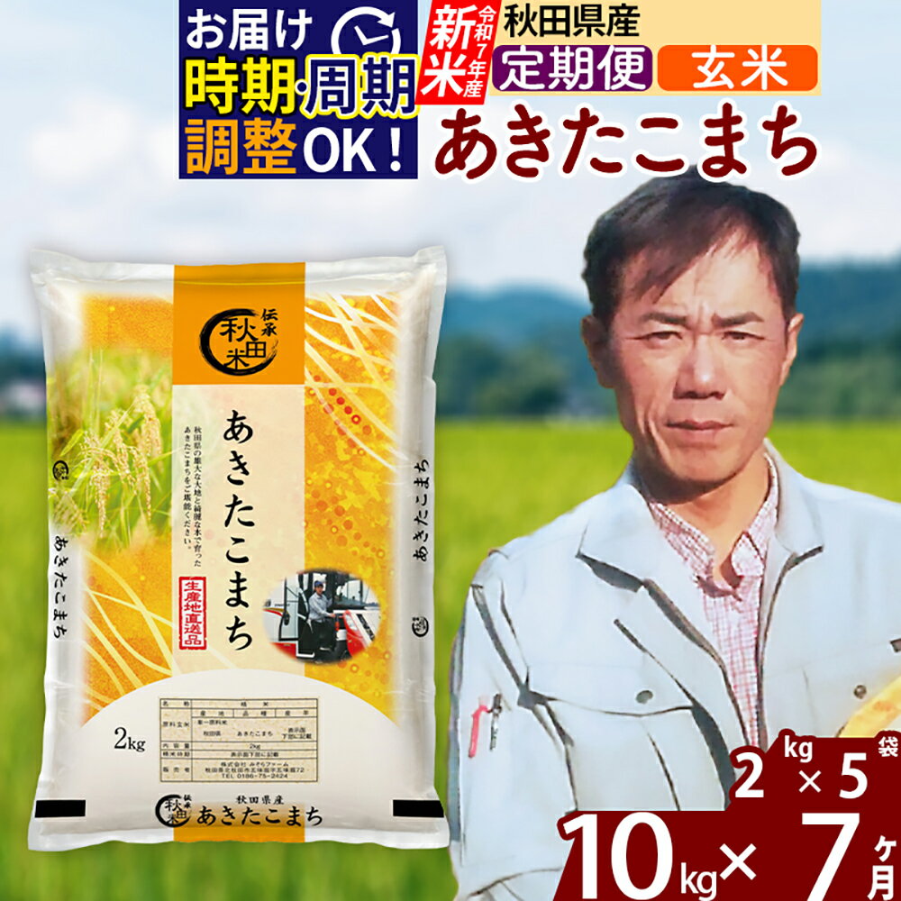 【ふるさと納税】※令和7年産 新米※《定期便7ヶ月》秋田県産 あきたこまち 10kg【玄米】(2kg小分け袋)2025年産 お届け時期選べる お届け周期調整可能 隔月に調整OK お米 みそらファーム