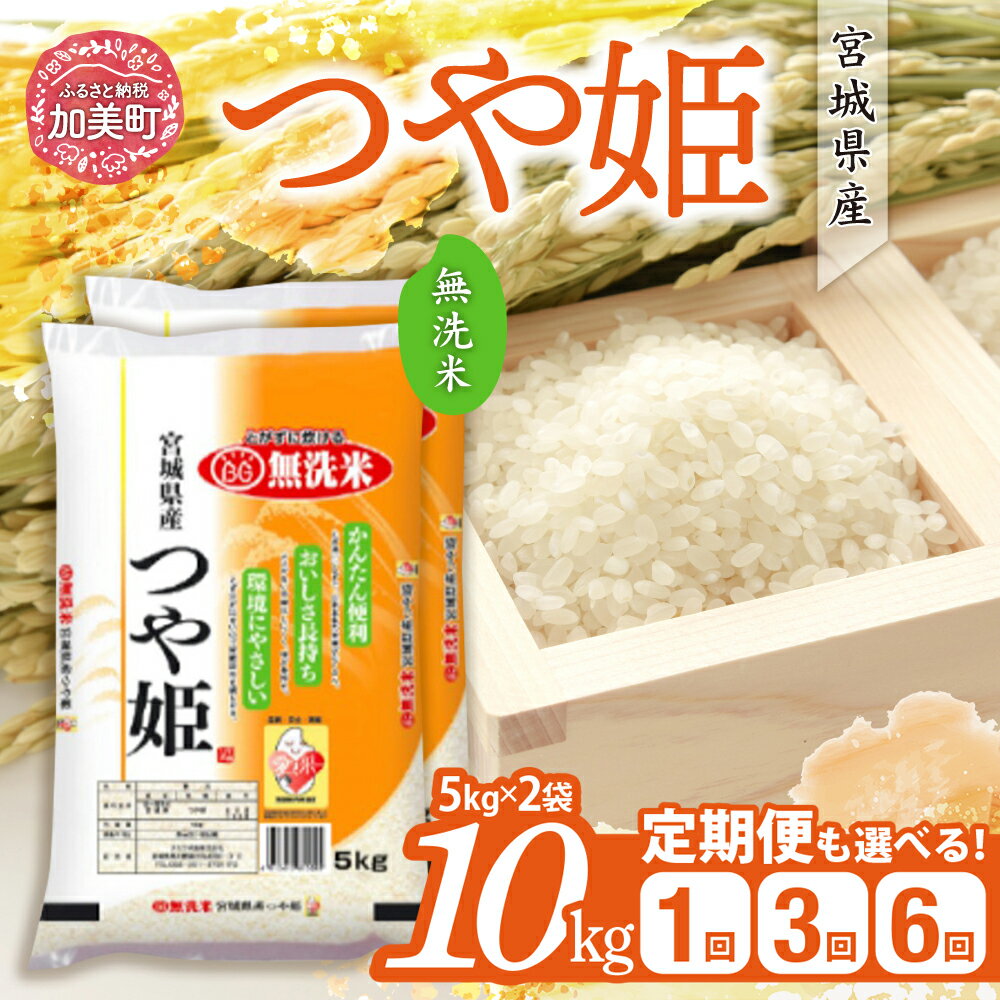【ふるさと納税】 無洗米 つや姫 10kg 定期便 米 選べる《 令和6年産 / 新米 令和7年産 》《 1回 / 3ヶ月 / 6ヶ月 》( 5kg ×2袋) 小分け 宮城県産 [カメイ 宮城県 加美町 ] お米 こめ コメ 精米 白米 時短 エコ 便利 ブランド米 おいしい | km00019-r6