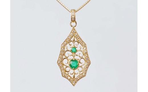 K18　エメラルド/ダイヤモンドネックレス AP08643　[山梨 ダイヤモンド ネックレス エメラルド]