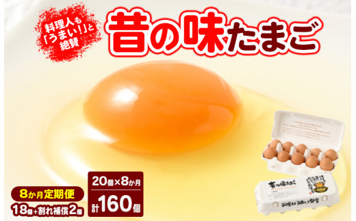 
【8ヶ月定期便】料理人も「うまい！」と絶賛 昔の味たまご 20個入り（18個＋割れ補償2個）×8か月| 卵 鶏卵 玉子 たまご 生卵 国産 濃厚 コク 卵かけご飯 旨味 旨み
※着日指定不可
