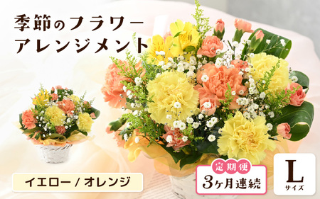 定期便 ≪3ヶ月連続お届け≫ 選べるカラー 季節のフラワーアレンジメント L (イエロー・オレンジ) 【お花 フラワー アレジメント 花束 ギフト 生花 プレゼント 花束 花 記念日 敬老の日 お祝い】 [E-20701_02]