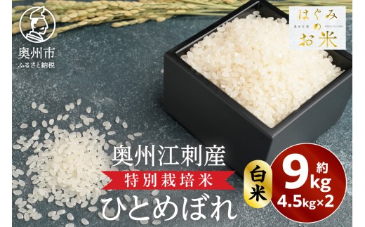 特別栽培米 hugmiのお米 奥州江刺産 ひとめぼれ 約9kg(約4.5kg×2袋) 白米 数量限定 ツヤ 粘り 冷めても美味しい ご飯 お米 おにぎり お弁当 岩手県 奥州市 [BJ008]
