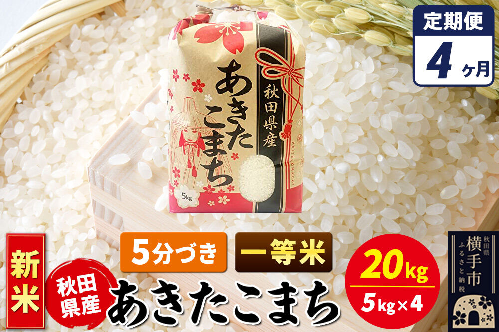 《新米》《定期便4ヶ月》あきたこまち 一等米 20kg（5kg×4袋）【5分づき】秋田県産 こまちライン [新米 こまちライン あきたこまち ブランド米 お米 5分搗き 5分づき 米どころ 秋田 秋田