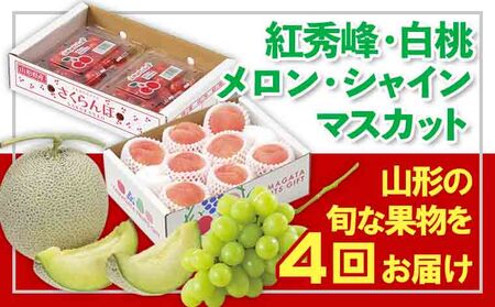 【定期便4回】☆フルーツ王国山形☆紅秀峰・白桃・メロン・シャインマスカット 【令和8年産先行予約】FS25-676 くだもの 果物 フルーツ 山形 山形県 山形市 2026年産