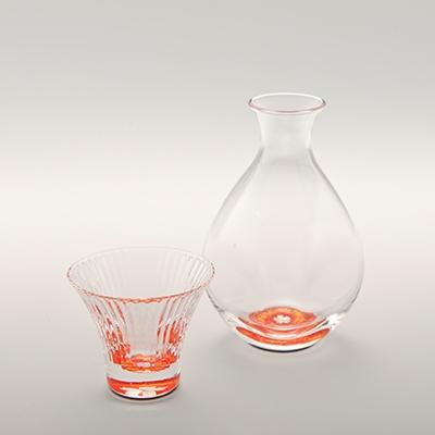 ふるさと納税 高岡市 【高岡漆器】螺鈿ガラス徳利と杯2個セット　桜(朱)
